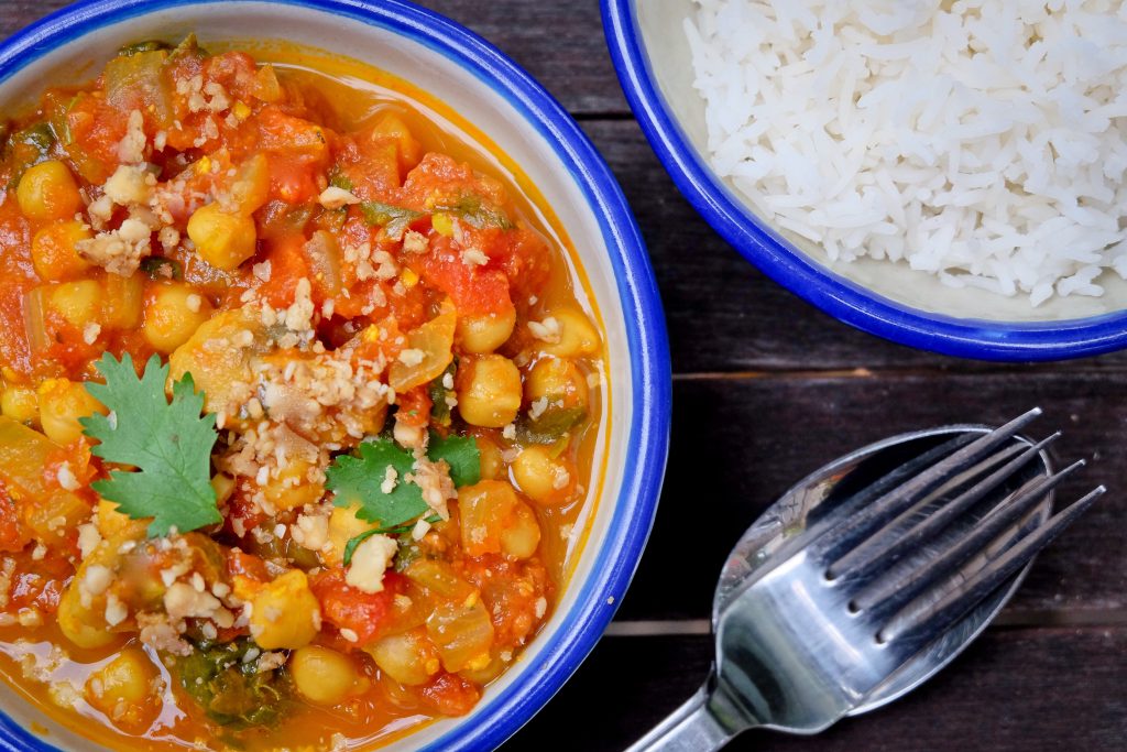 Chickpea mushroom and spinach curry on eatlivetravelwrite.com