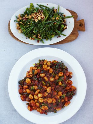 Sausage gnocchi with warm kale & bean salad