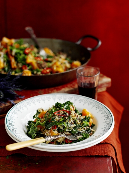 Image of fried rice with kale, squash and chestnuts