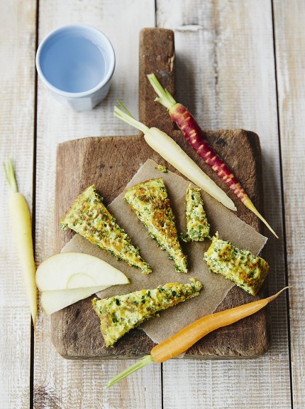 Image of kale, ricotta and squash omelette on a chopping board