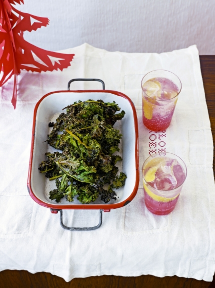 Image of salt and cinnamon kale crisps in a baking dish