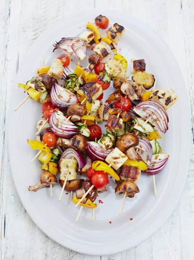 Image of chargrilled veg kebabs on a platter