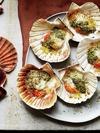 grilled scallops on shells