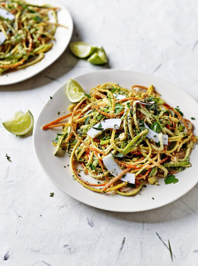 bowl of courgette noodles with coconut curry sauce