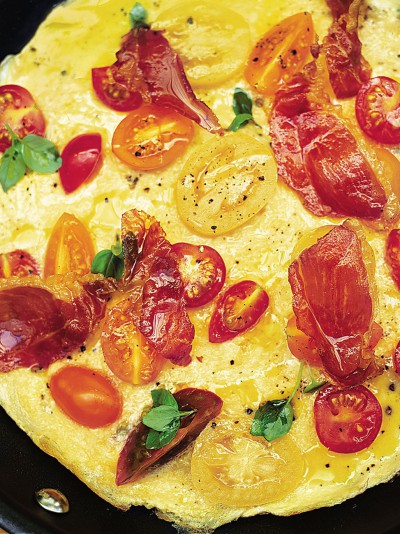 Tomato, basil and prosciutto omelette